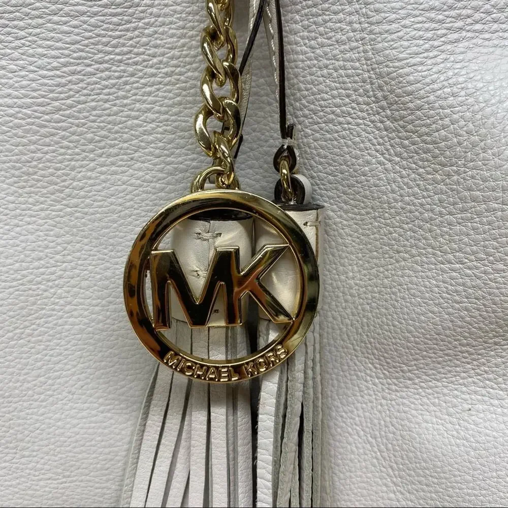 Michael Kors MK Purse Leather Hobo Bag Weave Strap Gold Hardware Cream Large